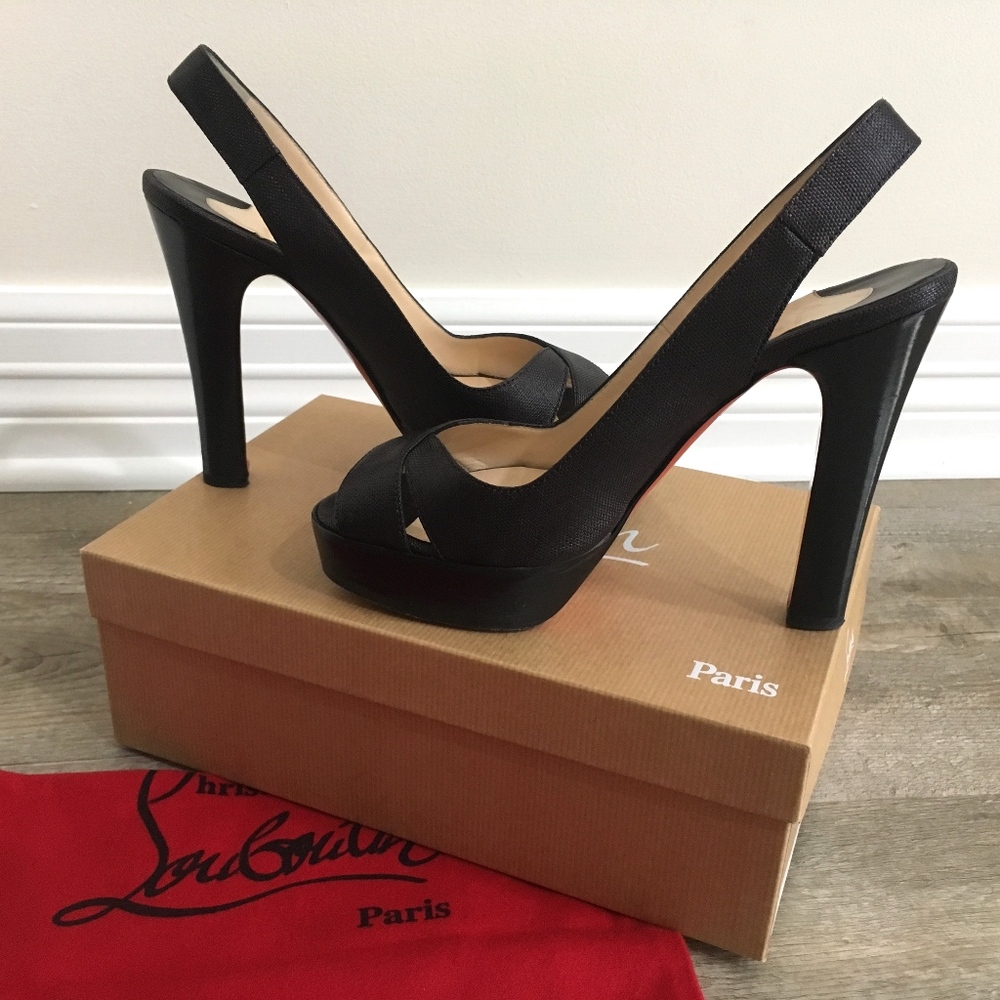 Louboutin Sling Back Heels, Open Toe, Black